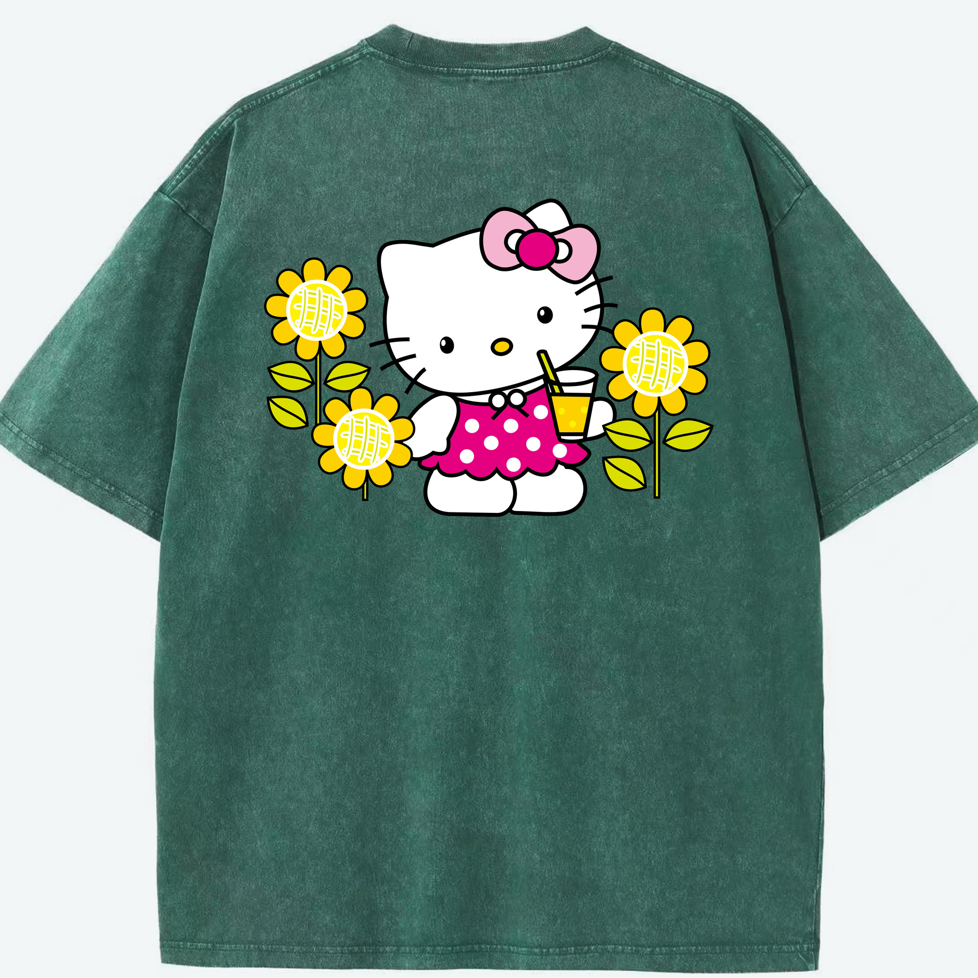 （画像用） Hello Kitty ハローキティ 綿100% ヴィンテージ風 半袖Tシャツ（背面プリント）